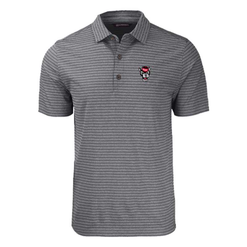 NC State Wolfpack Cutter & Buck Black Heather Wolfhead Forge Eco Stripe Polo