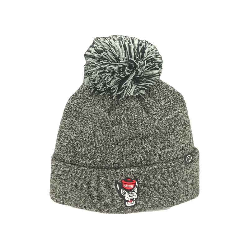 NC State Wolfpack Grey and Black Wolfhead Nimbus Knitted Cuff Pom Beanie