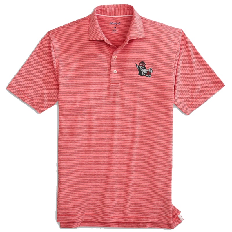 NC State Wolfpack Johnnie-O Youth Red and White Striped Slobbering Wolf Lyndon Polo