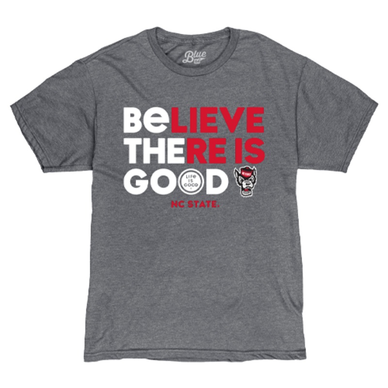 NC State Wolfpack Life is Good Heather Grey Believe T-Shirt