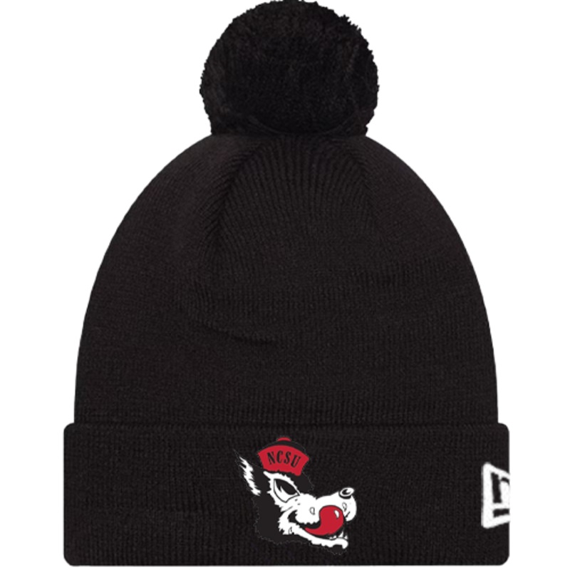 NC State Wolfpack New Era Black Slobbering Wolf Knitted Cuff Pom Beanie
