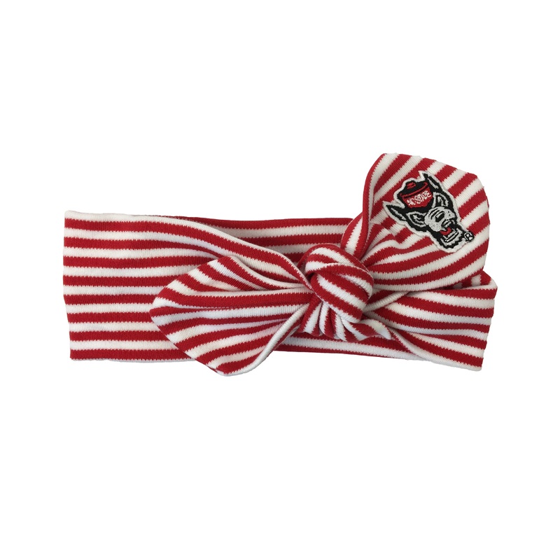 NC State Wolfpack Red and White Striped Wolfhead Hair Knot