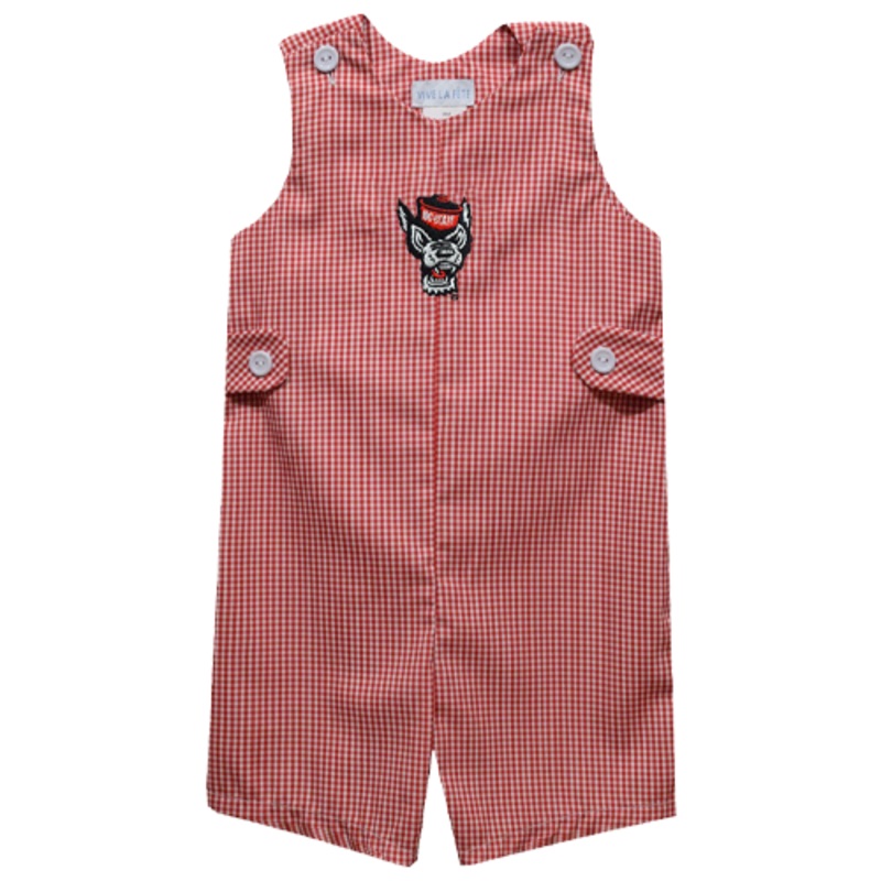 NC State Wolfpack Vive La Fete Gingham Boys Embroidered Wolfhead John John