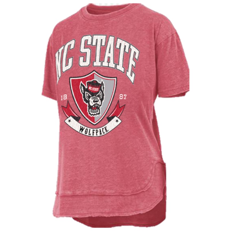 NC State Wolfpack Women’s Heather Red Buckler Oversized Vintage T-Shirt