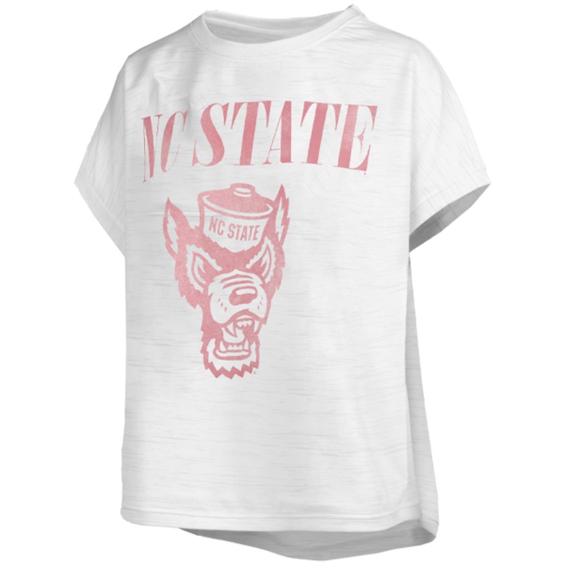 NC State Wolfpack Women’s White Drop Shoulder Wolfhead Slub Top