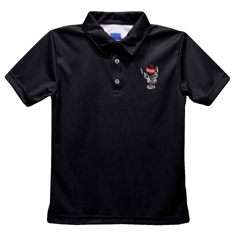 NC State Youth Embroidered Wolfhead Solid Black Polo