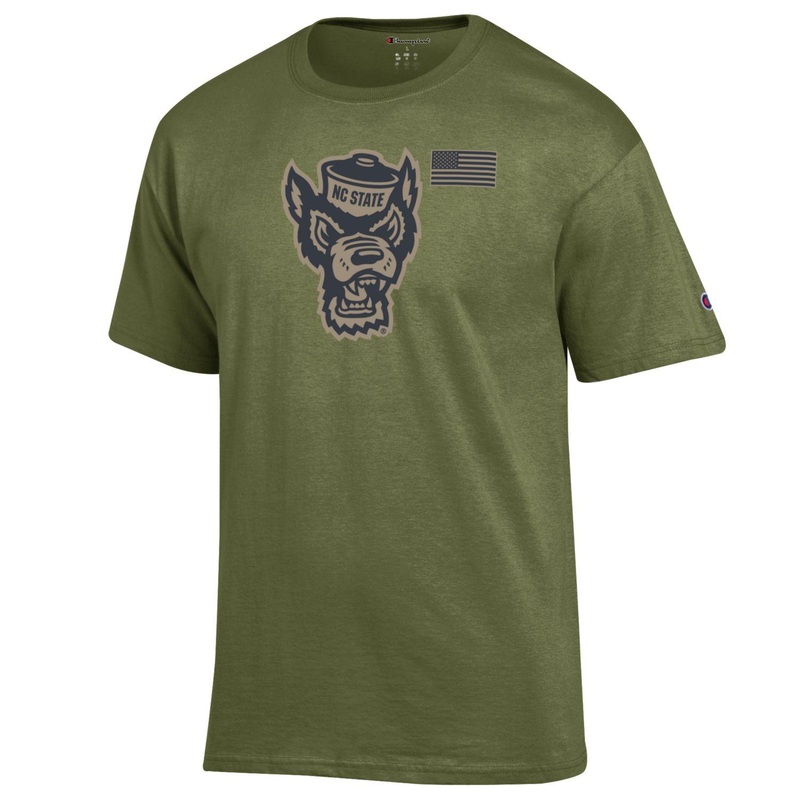 NC State Wolfpack Champion Cargo Green Wolfhead Salute To Service T-Shirt