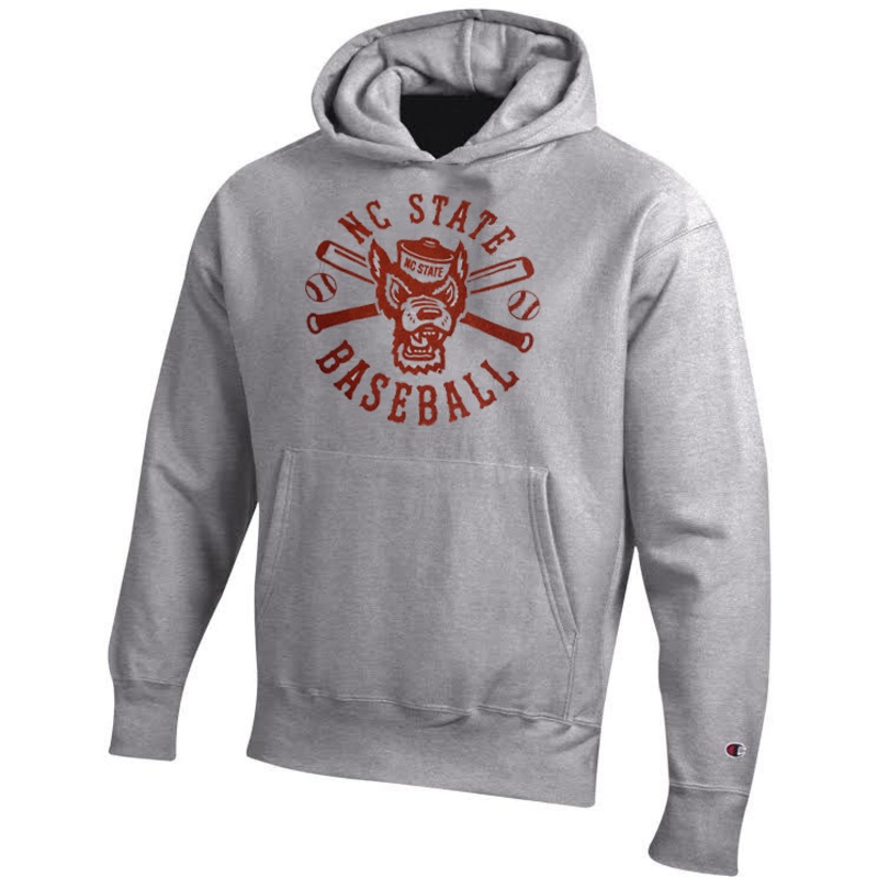 NC State Wolfpack Champion Youth Grey Wolfhead Baseball Hooded Sweatshirt