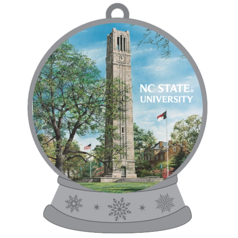 NC State Wolfpack Pewter Snow Globe Bell Tower Ornament