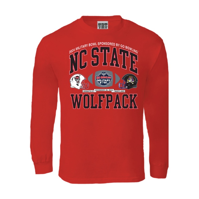 NC State Wolfpack Red 2024 Go Bowling Military Bowl Long Sleeve T-Shirt