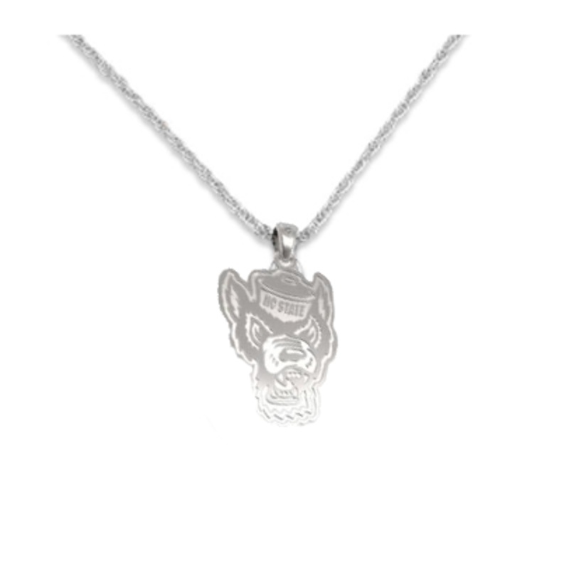 NC State Wolfpack Steel Diamond Wolfhead Pendant Necklace