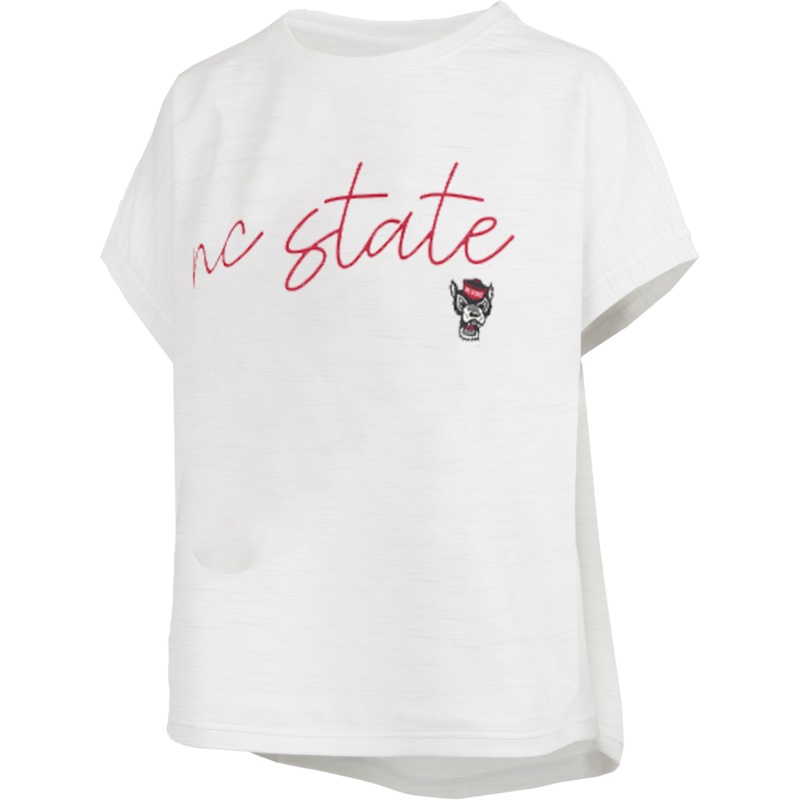 NC State Wolfpack Women’s Alexandra White Sleeveless Drop Shoulder Waist Length T-Shirt