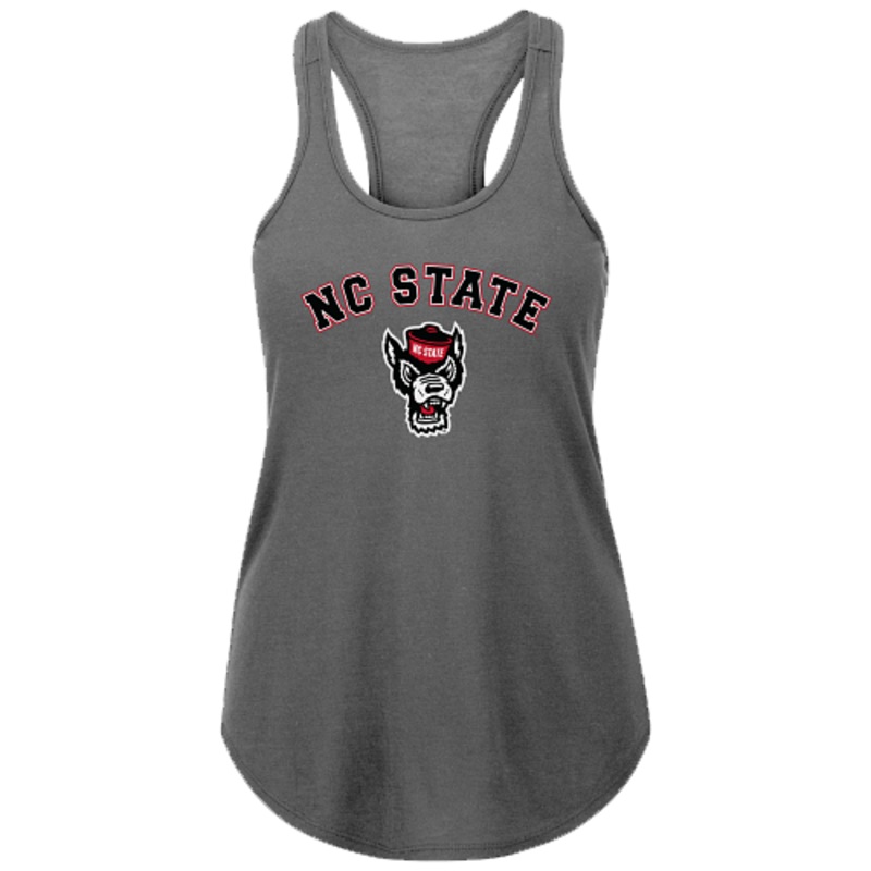 NC State Wolfpack Women’s Charcoal Wolfhead Racerback Tank Top