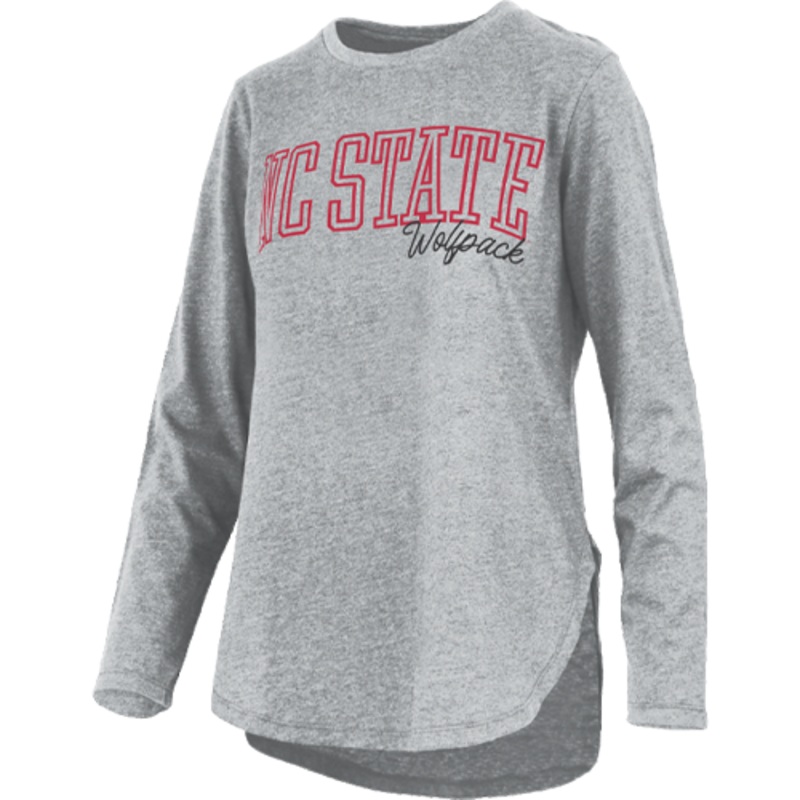 NC State Wolfpack Women’s Grey Rockdale Rounded Bottom Hi-Lo Long Sleeve T-Shirt