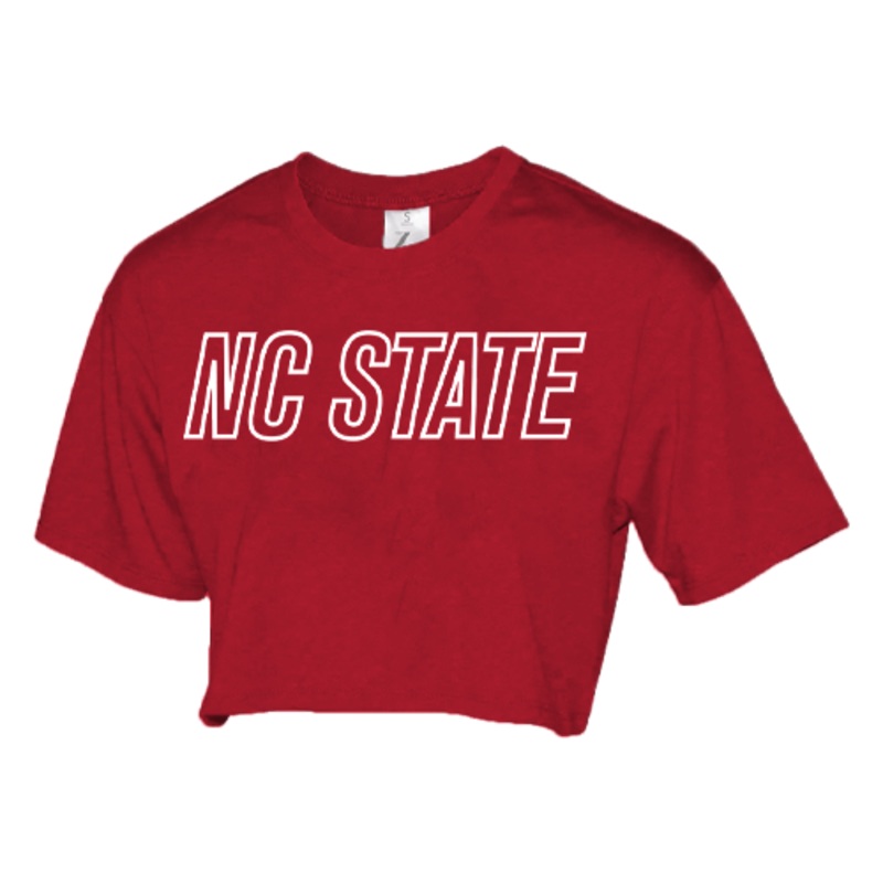 NC State Wolfpack Women’s Red Bubble Outline Boxy Crop Top