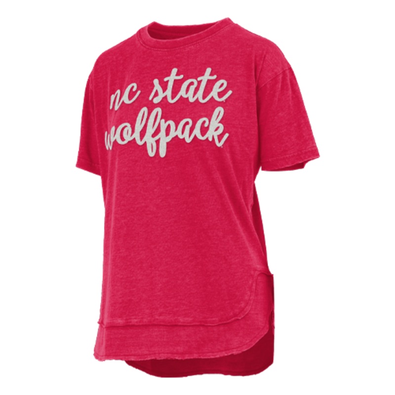 NC State Wolfpack Women’s Red Chelsea Hi-Lo Rounded Bottom T-Shirt