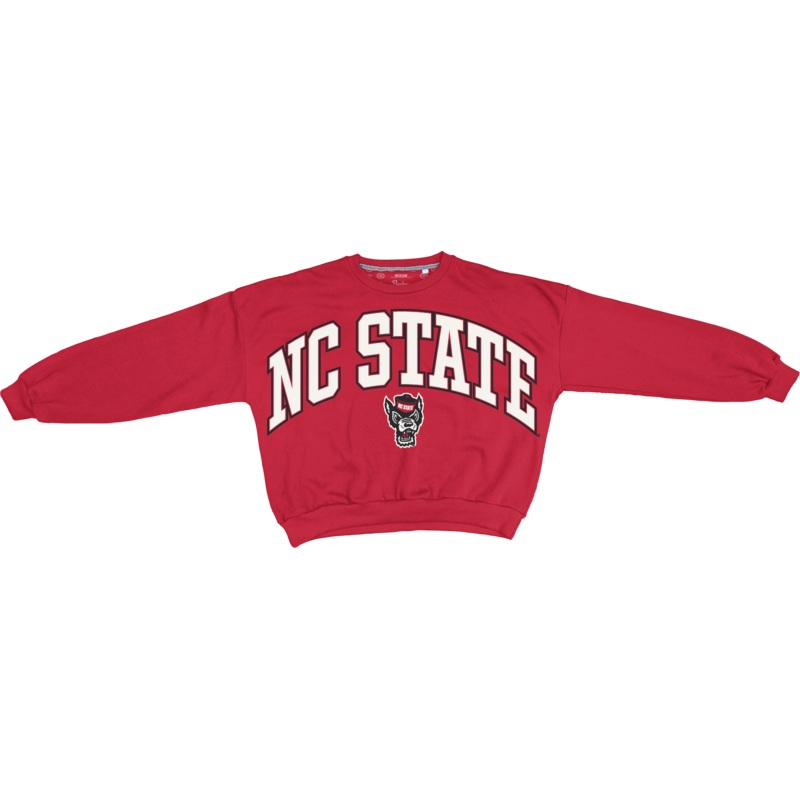 NC State Wolfpack Women’s Red Sweeper Waist Length Oversized Crewneck