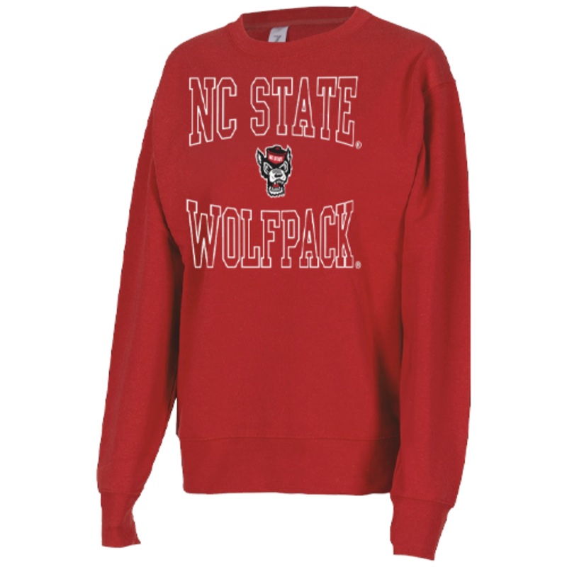 NC State Wolfpack Women’s Red Wolfhead Outline Crewneck