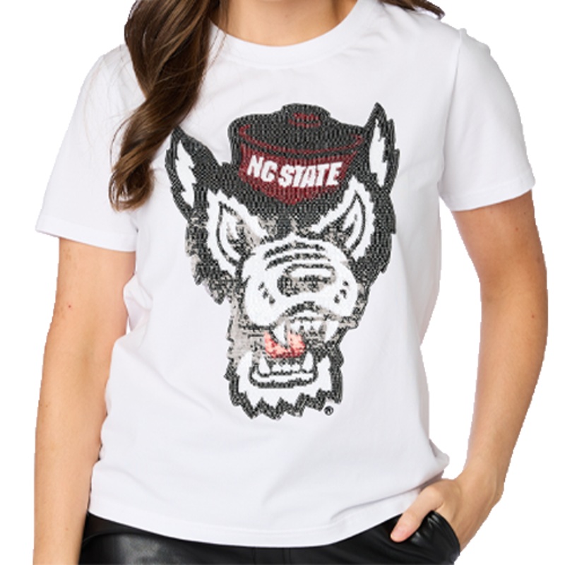 NC State Wolfpack Women’s White OG Sequin Wolfhead T-Shirt