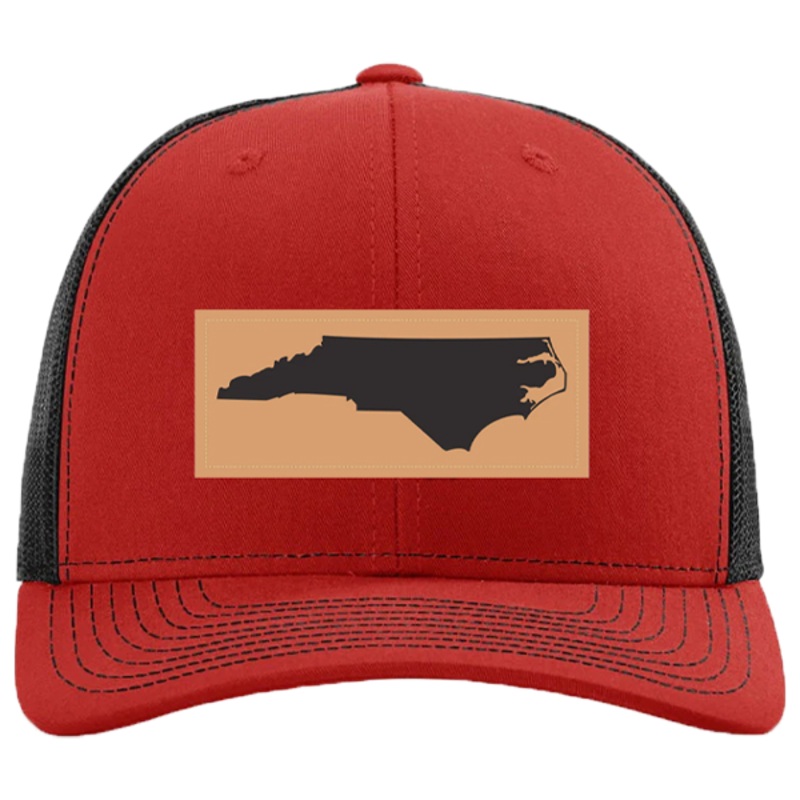 Red and Black State of North Carolina Rectangle Outline Adjustable Mesh Hat