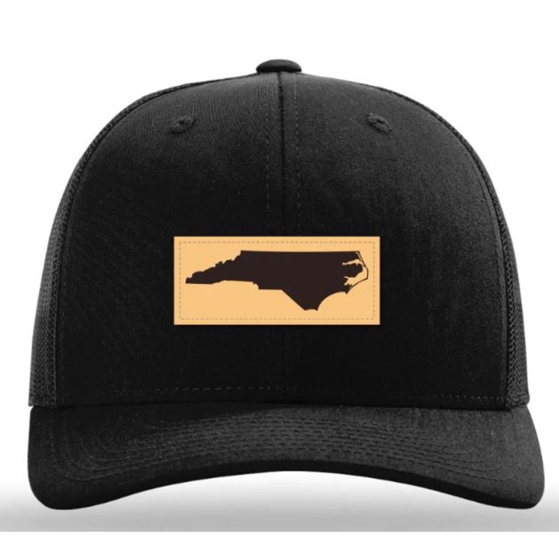 Black North Carolina Rectangle Outline Adjustable Mesh Hat
