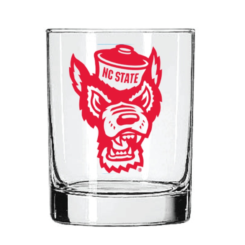 NC State Wolfpack 14 oz. Rocks Glass With Red Wolfhead and Red NC State