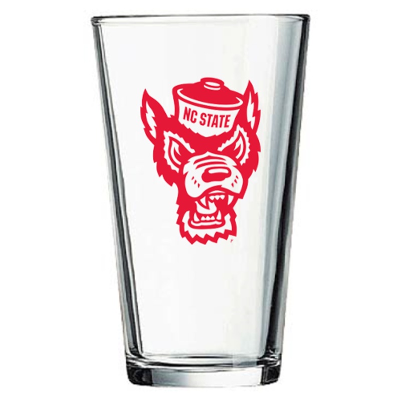 NC State Wolfpack 16 oz. Pint Glass With Red Wolfhead and Red NC State