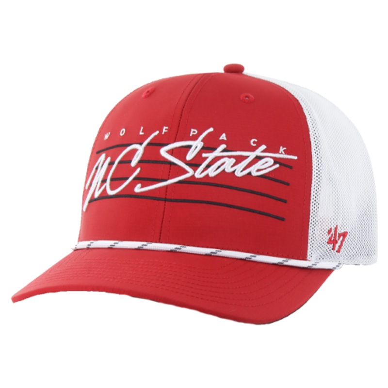 NC State Wolfpack ’47 Brand Red Downburst Script Trucker Hat