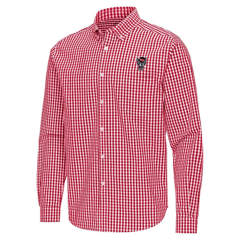 NC State Wolfpack Antigua Red and White Gingham Ellis Long Sleeve Button Down Shirt