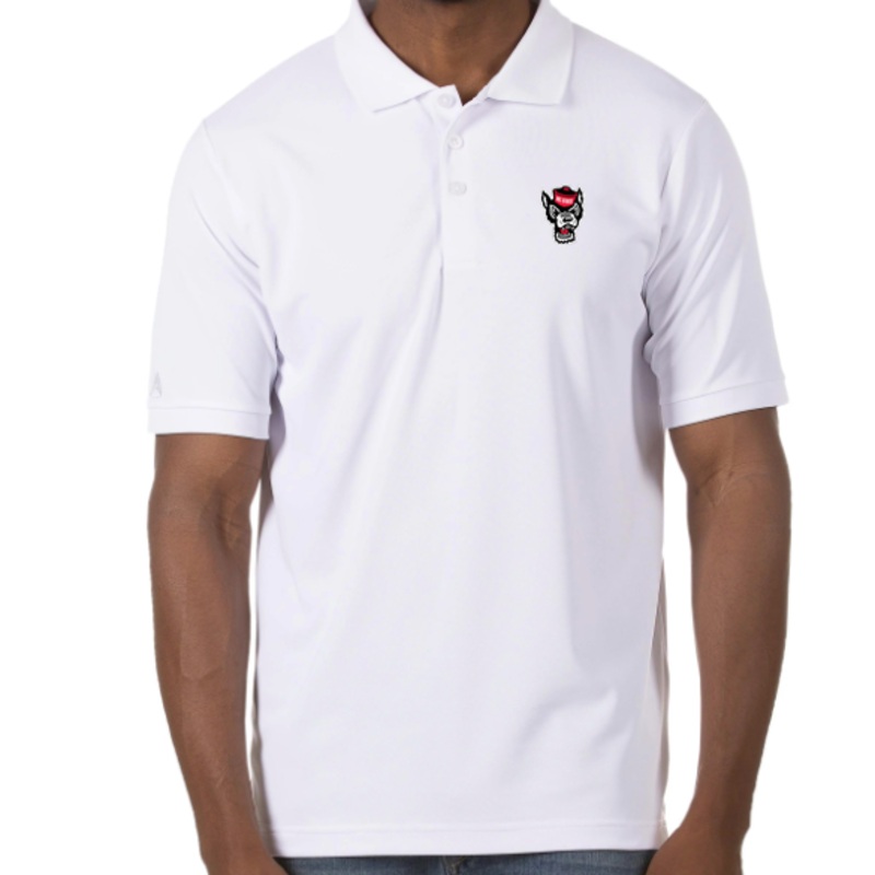 NC State Wolfpack Antigua White Wolfhead Legacy Pique Polo