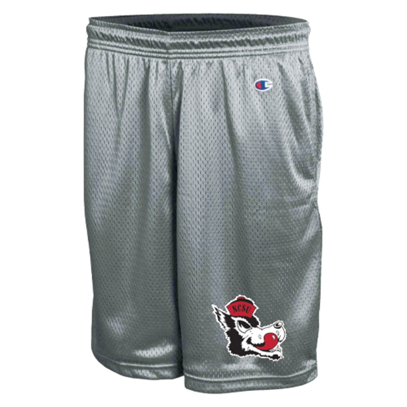 NC State Wolfpack Champion 8.5 Inseam Grey Slobbering Wolf Mesh Shorts