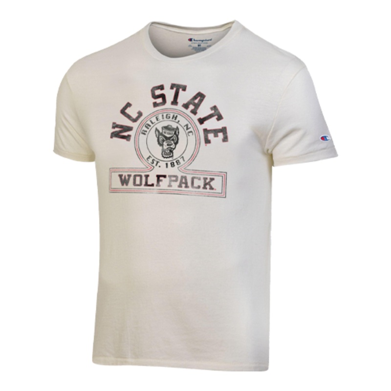 NC State Wolfpack Champion Alabaster White Distressed Raleigh Arched Wolfhead T-Shirt