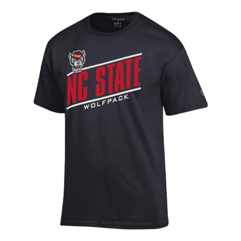NC State Wolfpack Champion Black Slanted Outline Wolfhead T-Shirt