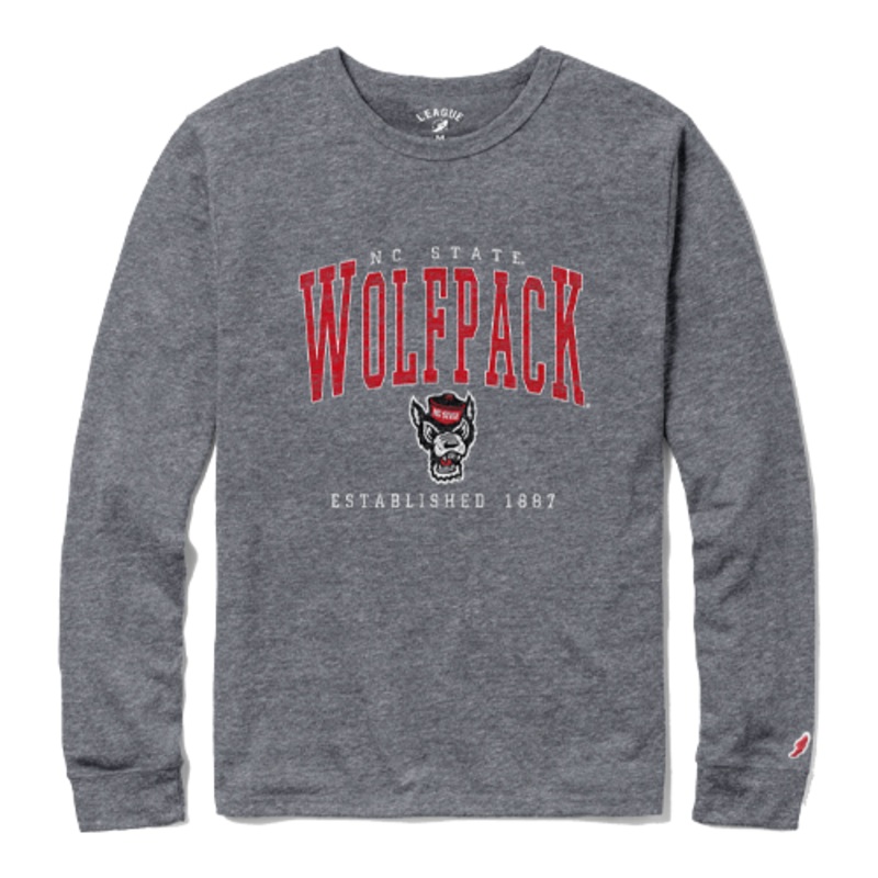 NC State Wolfpack Heather Grey Victory Falls Est.1887 Long Sleeve T-Shirt