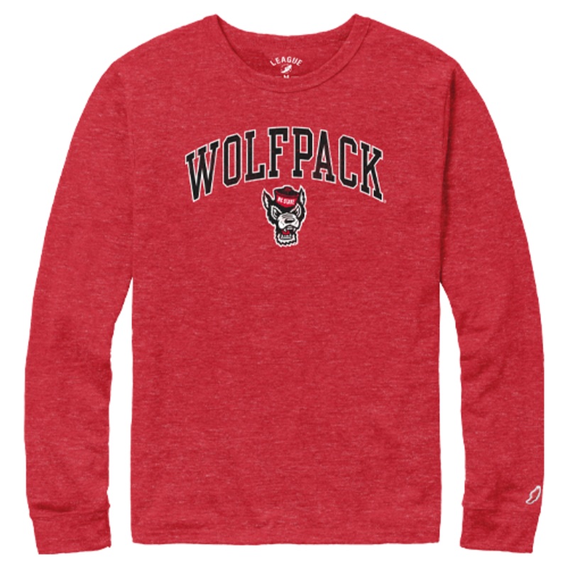 NC State Wolfpack Heather Red Arched Wolfhead Long Sleeve T-Shirt