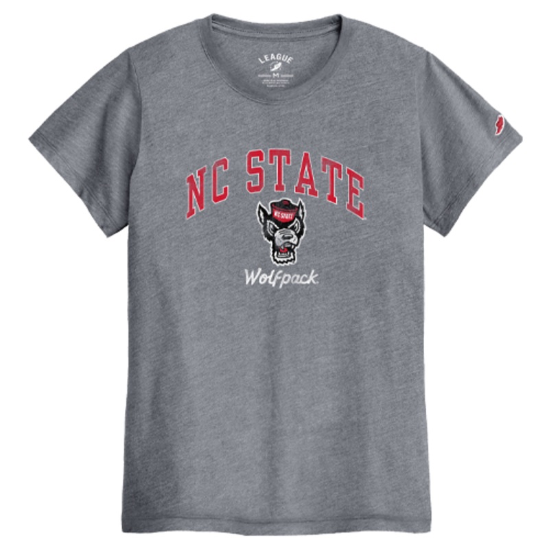 NC State Wolfpack League Women’s Heather Grey Arched Wolfhead T-Shirt