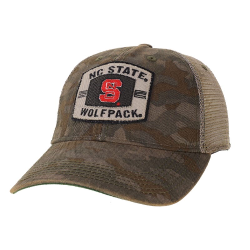 NC State Wolfpack Legacy Field Camo Block S Patch Adjustable Trucker Hat