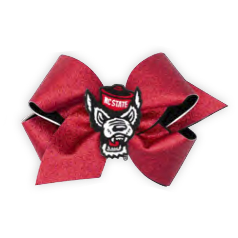 NC State Wolfpack Medium Red and Black Wolfhead Glitter Hair Bow