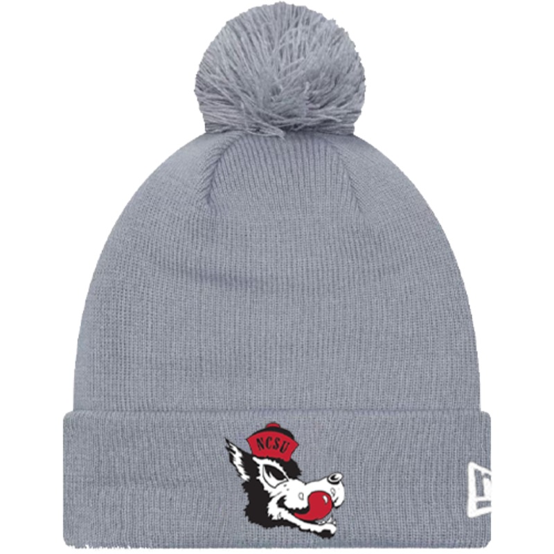 NC State Wolfpack New Era Grey Slobbering Wolf Knitted Cuff Pom Beanie