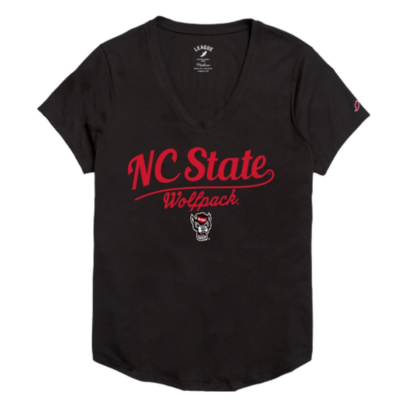 NC State Wolfpack Women’s Black Vintage Script Rounded Bottom T-Shirt