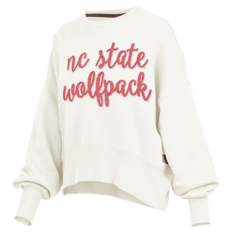 NC State Wolfpack Women’s Ivory Script Dolman Waist Length Oversized Crewneck