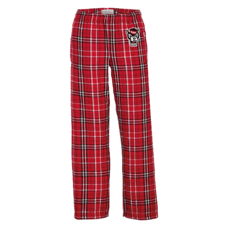 NC State Wolfpack Youth Red and White Plaid Flannel Pants