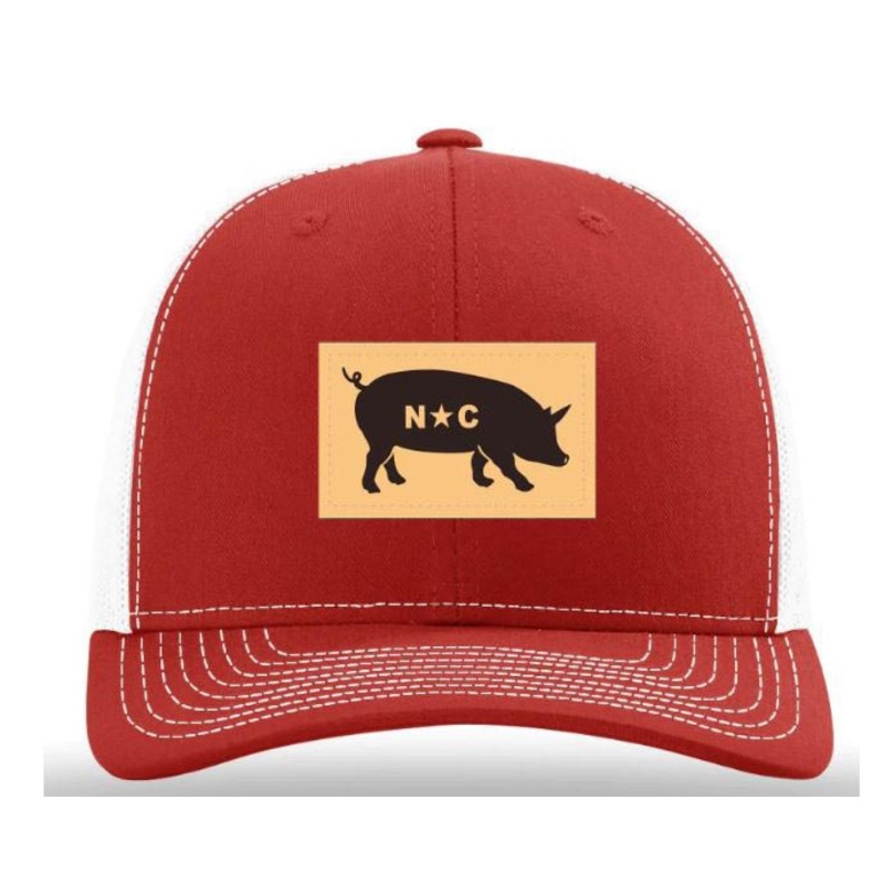 Red and White North Carolina Pig Adjustable Mesh Hat