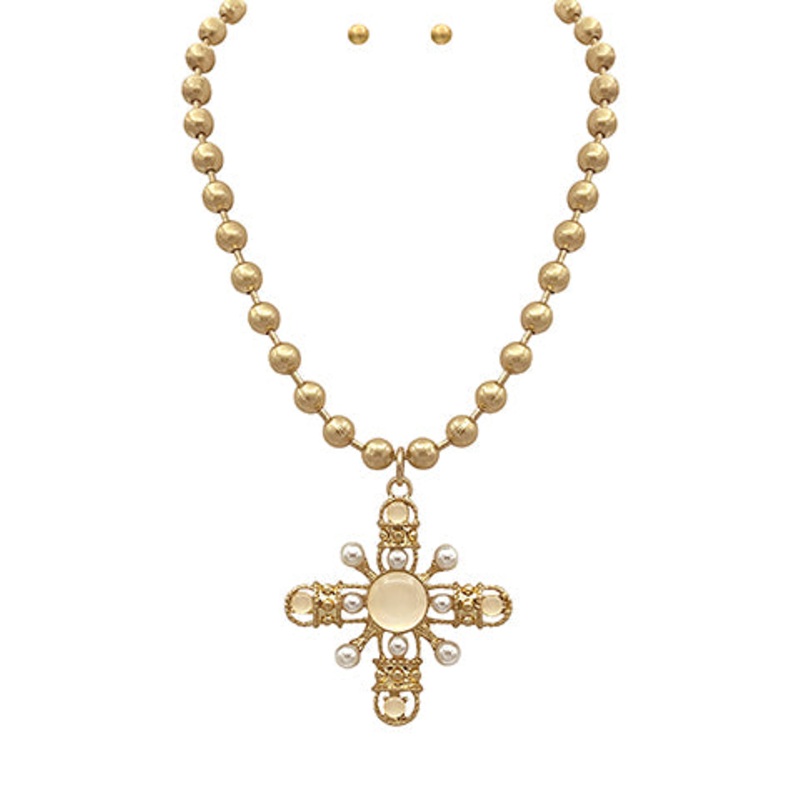 Baroque Cross & Ball Chain Necklace