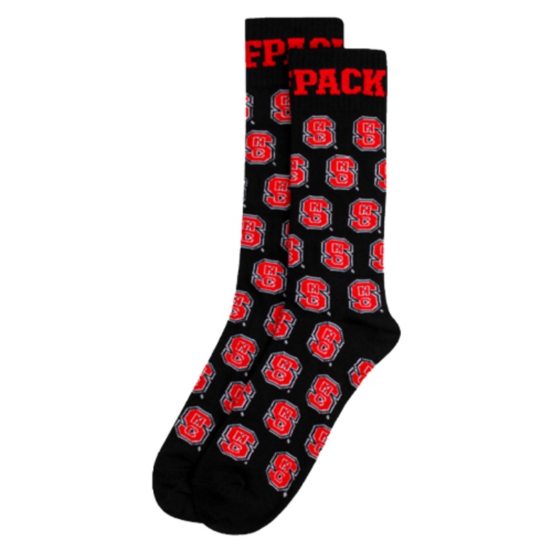 NC State Wolfpack Block S Black Repeating Dress Sock