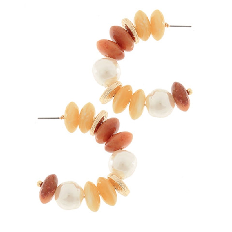 Rondelle Beaded Hoops- Brown