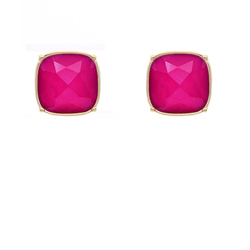Square Stud Earrings-Fuchsia