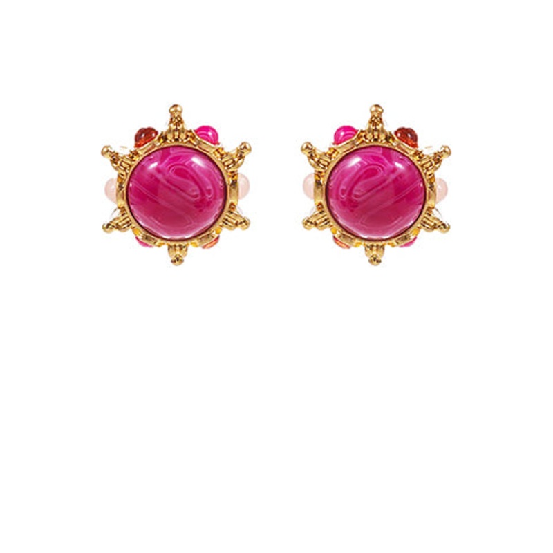 Stone Studded Earrings-Pink