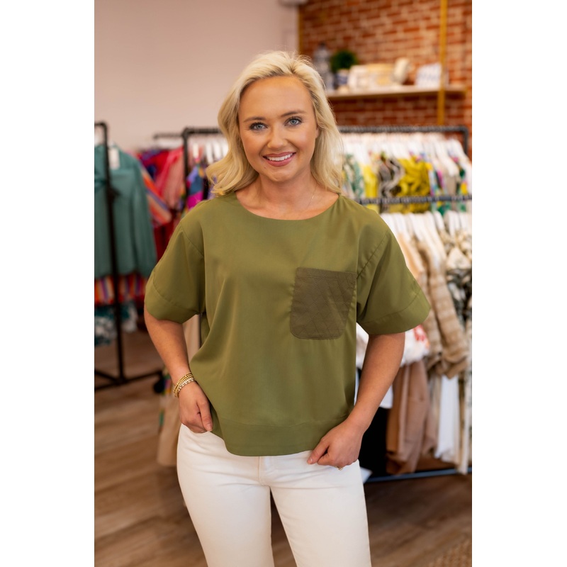The Britt Satin Top in Olive