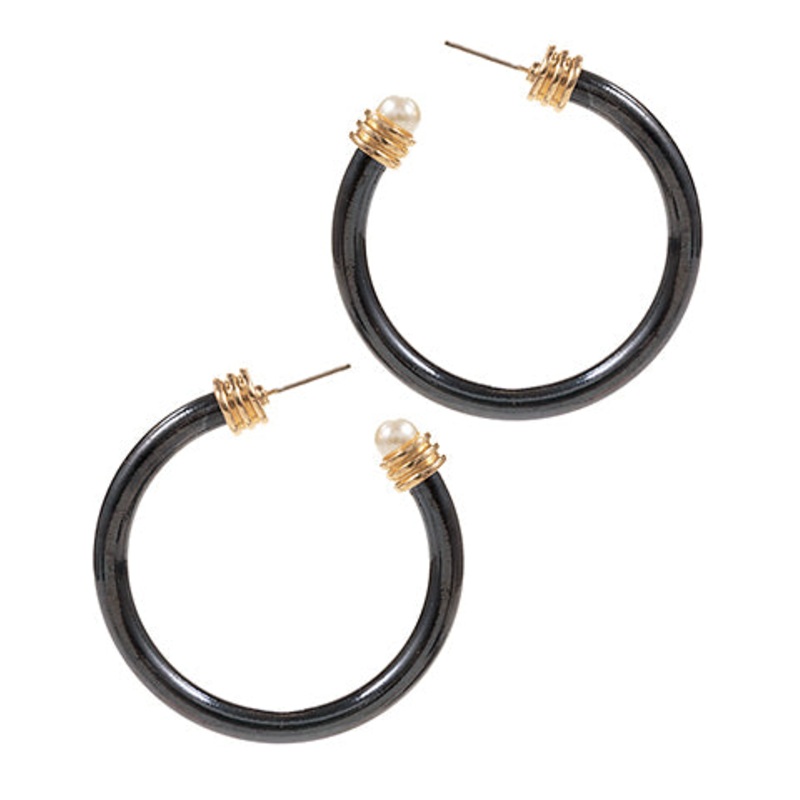The Edge Pearl Hoop in Black